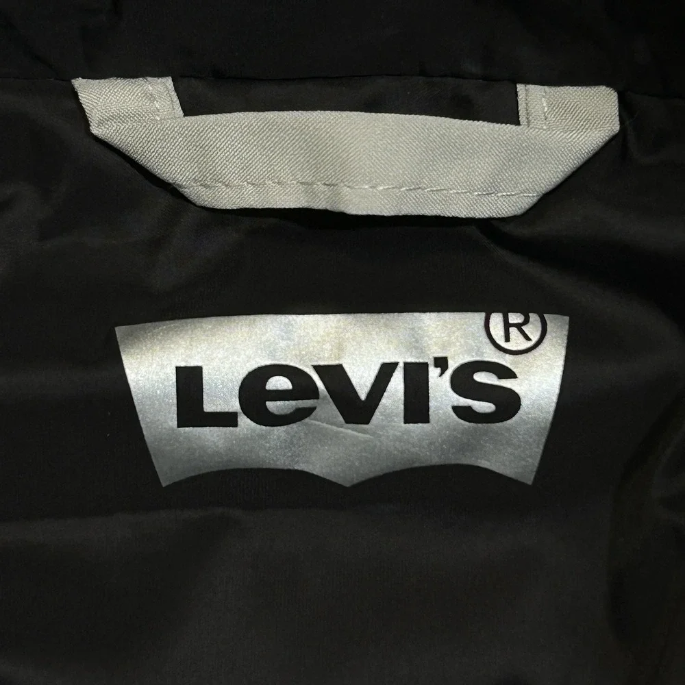 Levis Mens Stretch Quilted Puffer Jacket XL Off-White-Ice Hooded Water Resistant